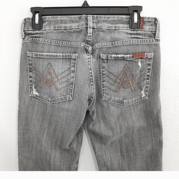 7 For All Mankind A Pocket Low Rise Flare Jeans Womens 27 Distressed Gray Wash - Picture 4 of 4